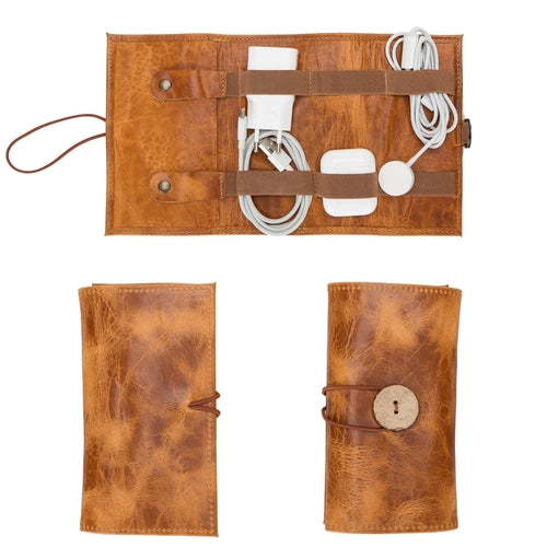 Lumiere Noure Leather Travel Cable Organiser – Rollable Cord & Accessory Wrap for Travel