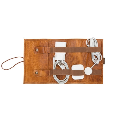 Lumiere Noure Leather Travel Cable Organiser – Rollable Cord & Accessory Wrap for Travel