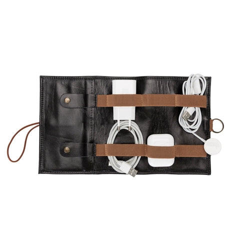 Lumiere Noure Leather Travel Cable Organiser – Rollable Cord & Accessory Wrap for Travel