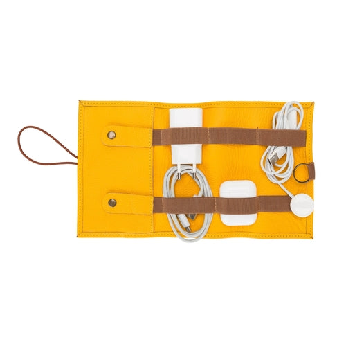 Lumiere Noure Leather Travel Cable Organiser – Rollable Cord & Accessory Wrap for Travel