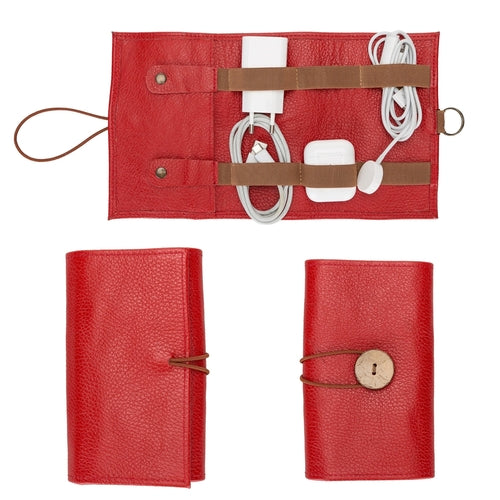 Lumiere Noure Leather Travel Cable Organiser – Rollable Cord & Accessory Wrap for Travel