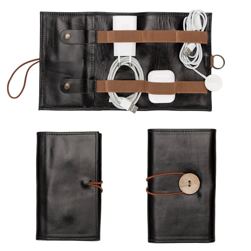 Lumiere Noure Leather Travel Cable Organiser – Rollable Cord & Accessory Wrap for Travel